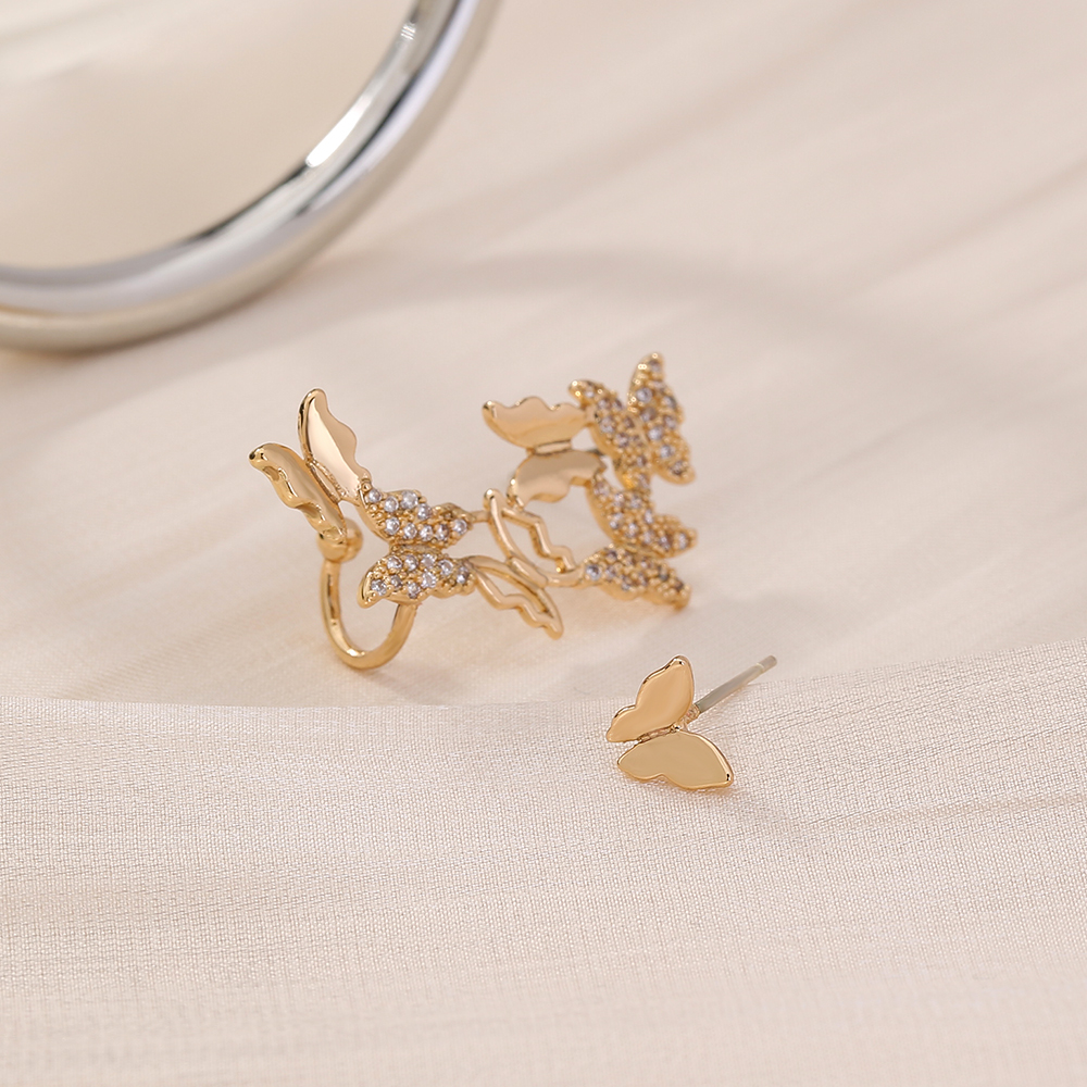 Fashion Asymmetrical Butterfly Copper Ear Studs Plating Zircon Copper Earrings display picture 4