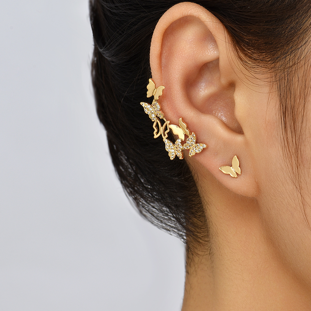Fashion Asymmetrical Butterfly Copper Ear Studs Plating Zircon Copper Earrings display picture 7