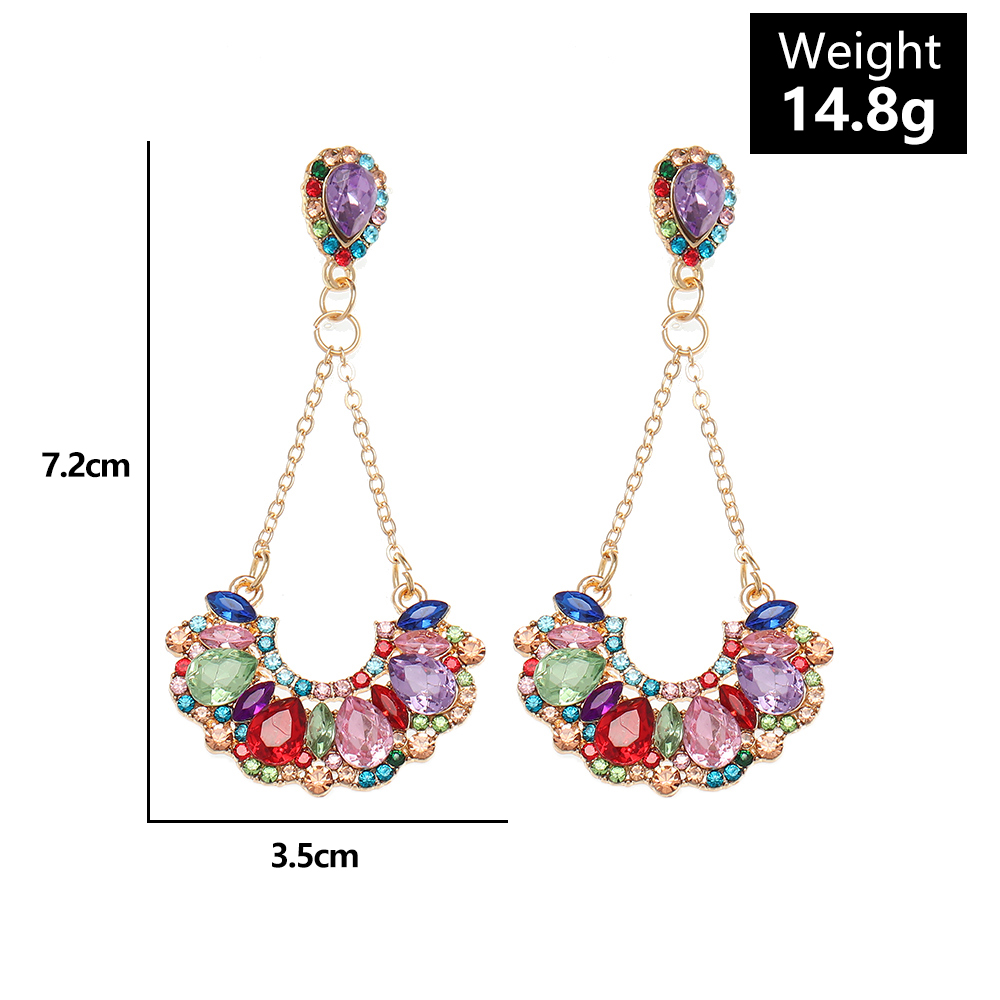 Ethnic Style Semicircle Oval Alloy Hollow Out Glass Drop Earrings 1 Pair display picture 3