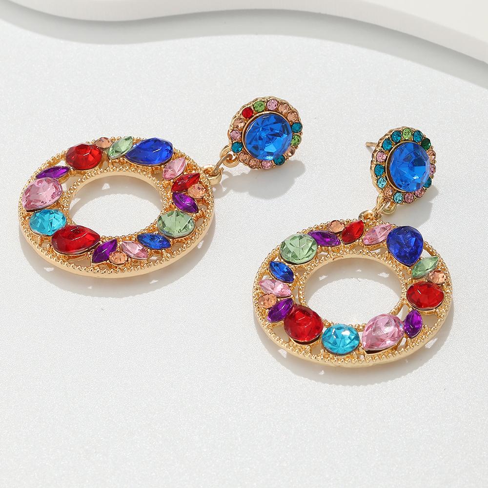 Ethnic Style Semicircle Oval Alloy Hollow Out Glass Drop Earrings 1 Pair display picture 7