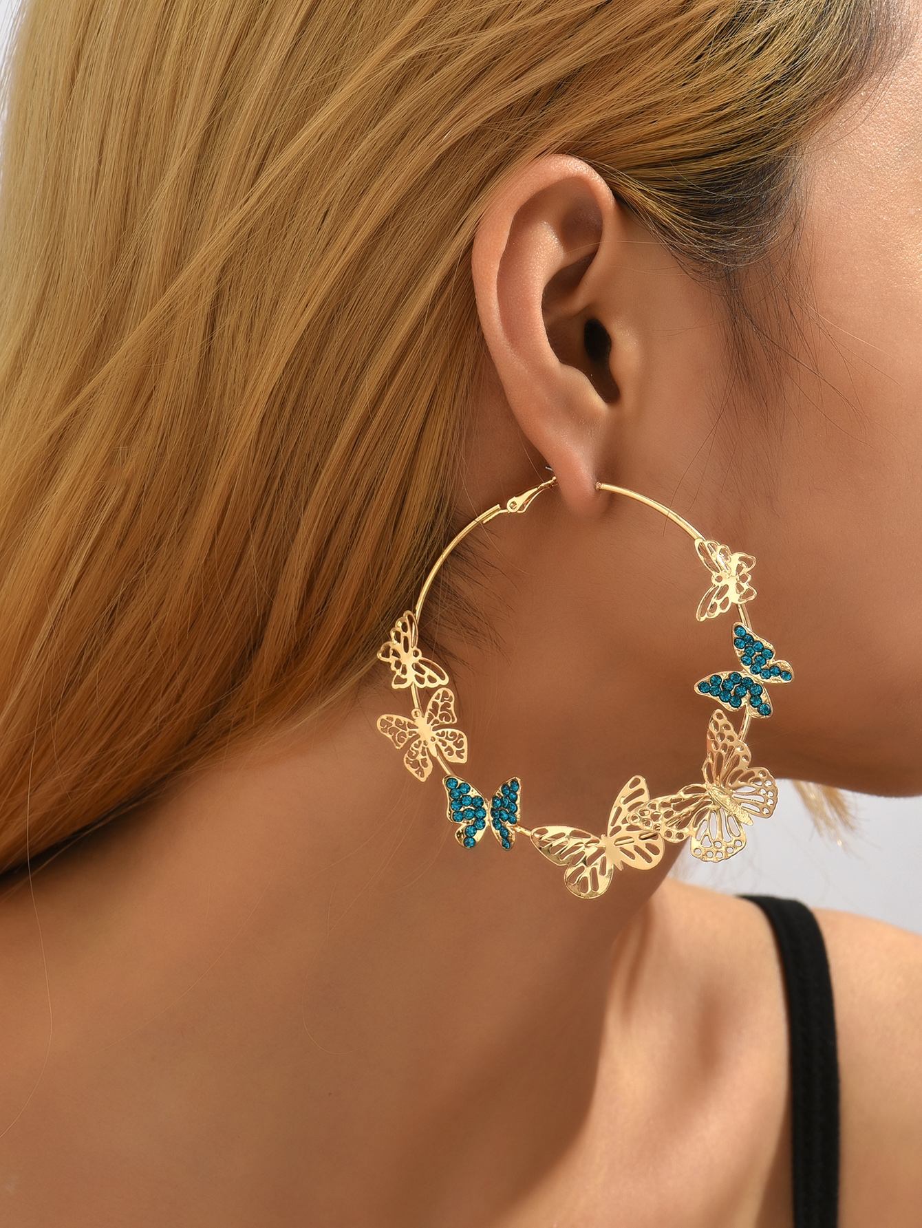 Fashion Butterfly Gold Plated Rhinestone Earrings display picture 4
