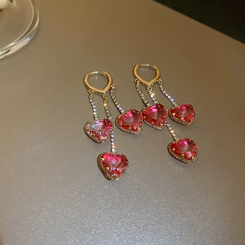 Wholesale Jewelry 1 Pair Sweet Heart Shape Alloy Rhinestones Drop Earrings display picture 5