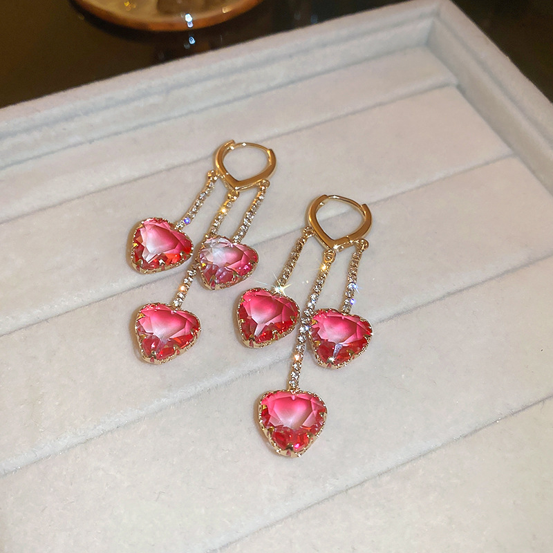 Wholesale Jewelry 1 Pair Sweet Heart Shape Alloy Rhinestones Drop Earrings display picture 7