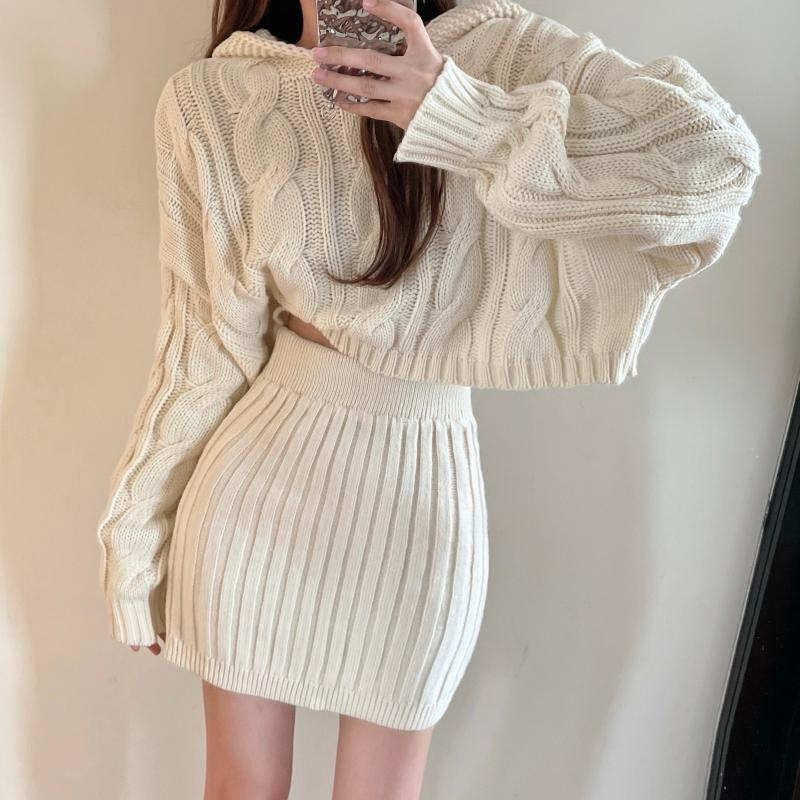 Fashion Solid Color Knit Skirt Sets 2 Piece Set display picture 2