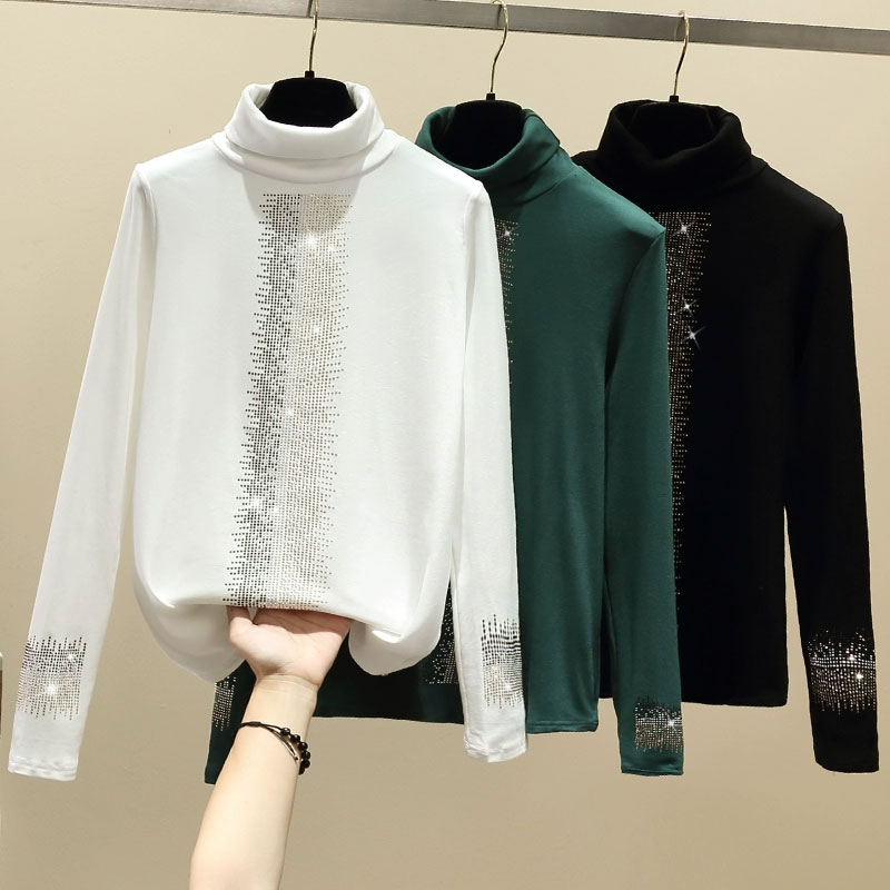 Women's T-shirt Long Sleeve T-shirts Diamond Fashion Solid Color display picture 5