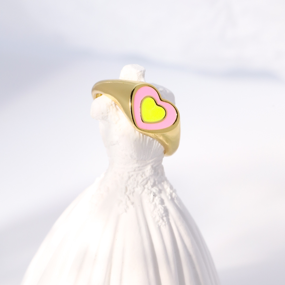 Fashion Heart Shape Copper Open Ring Enamel Gold Plated Copper Rings 1 Piece display picture 2