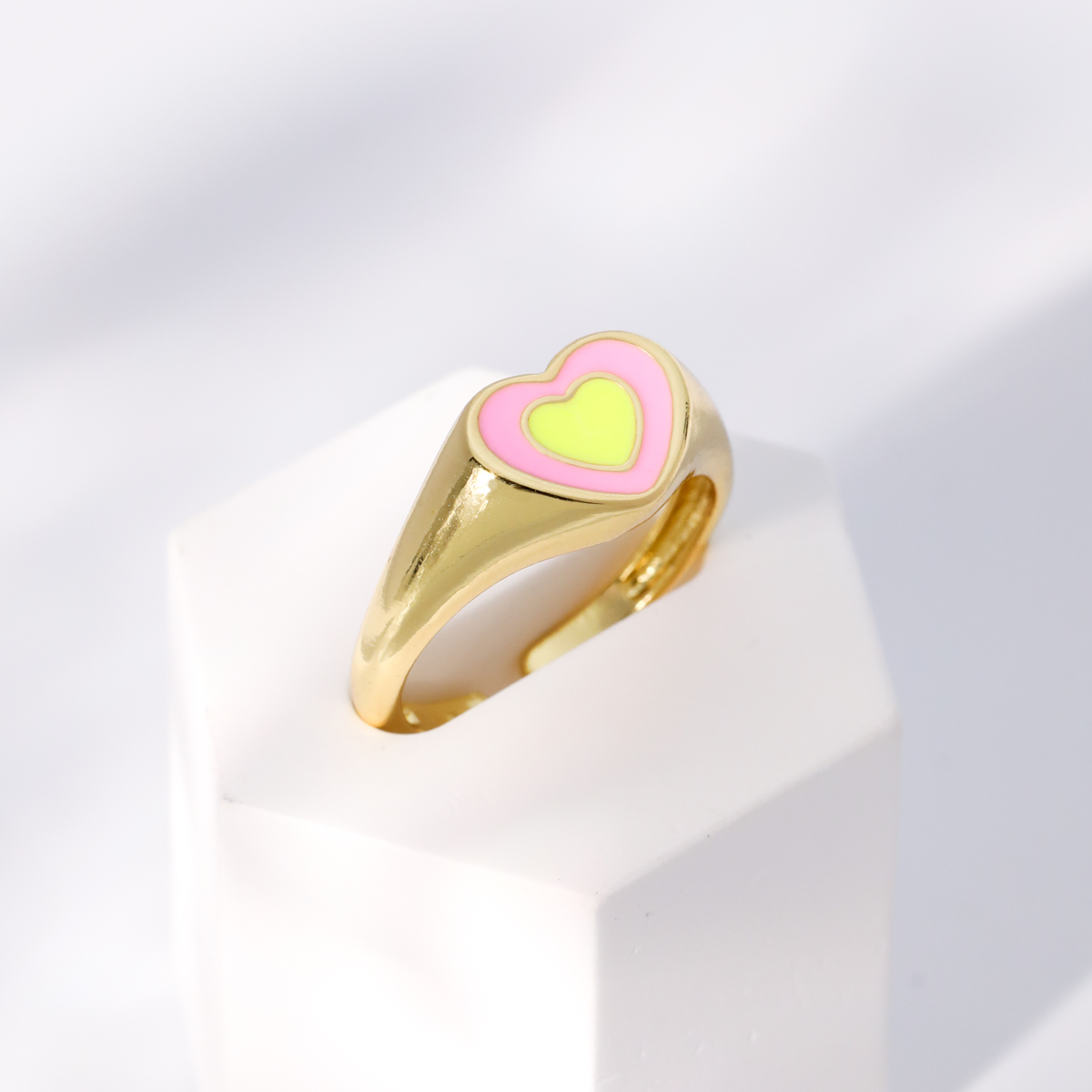 Fashion Heart Shape Copper Open Ring Enamel Gold Plated Copper Rings 1 Piece display picture 5
