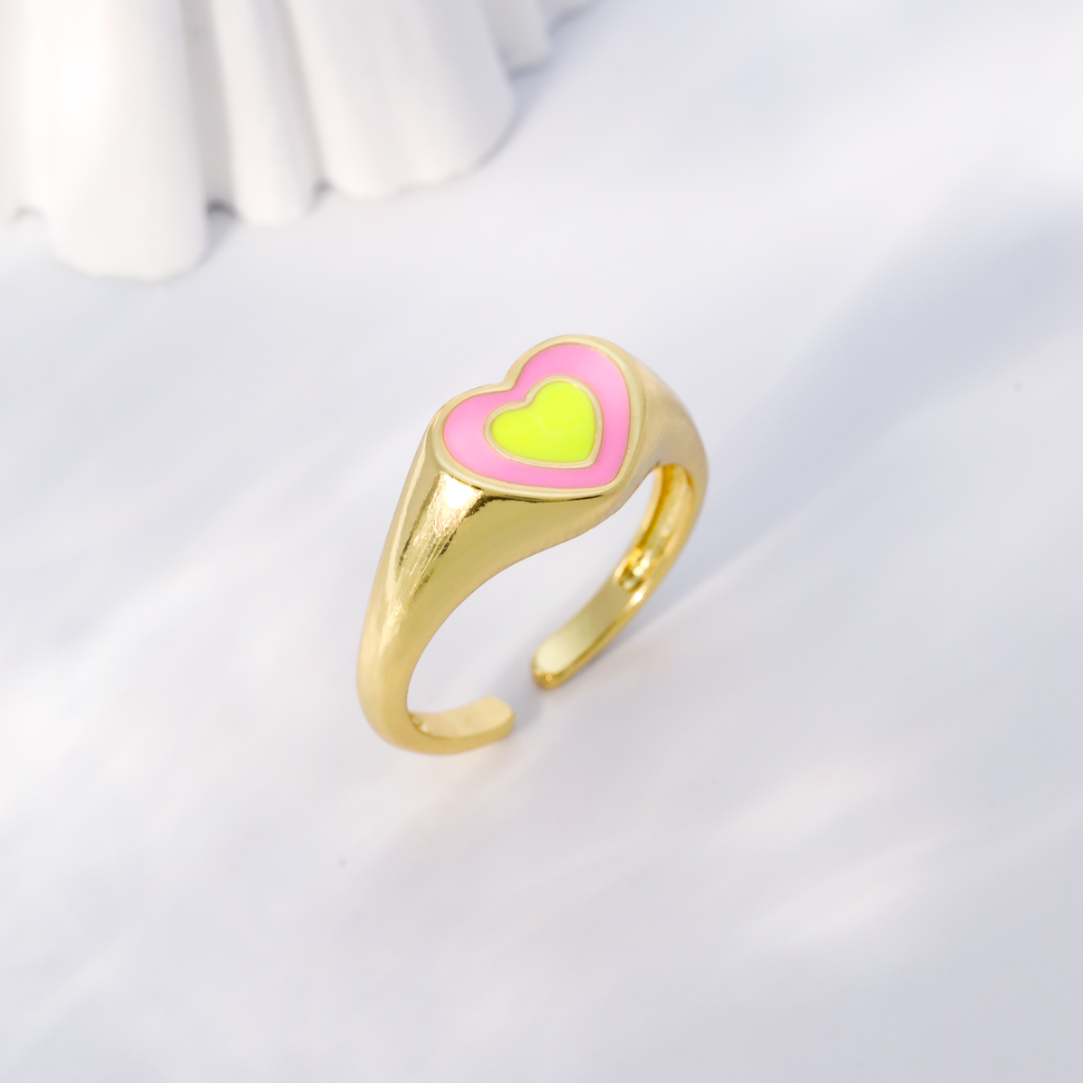 Fashion Heart Shape Copper Open Ring Enamel Gold Plated Copper Rings 1 Piece display picture 3