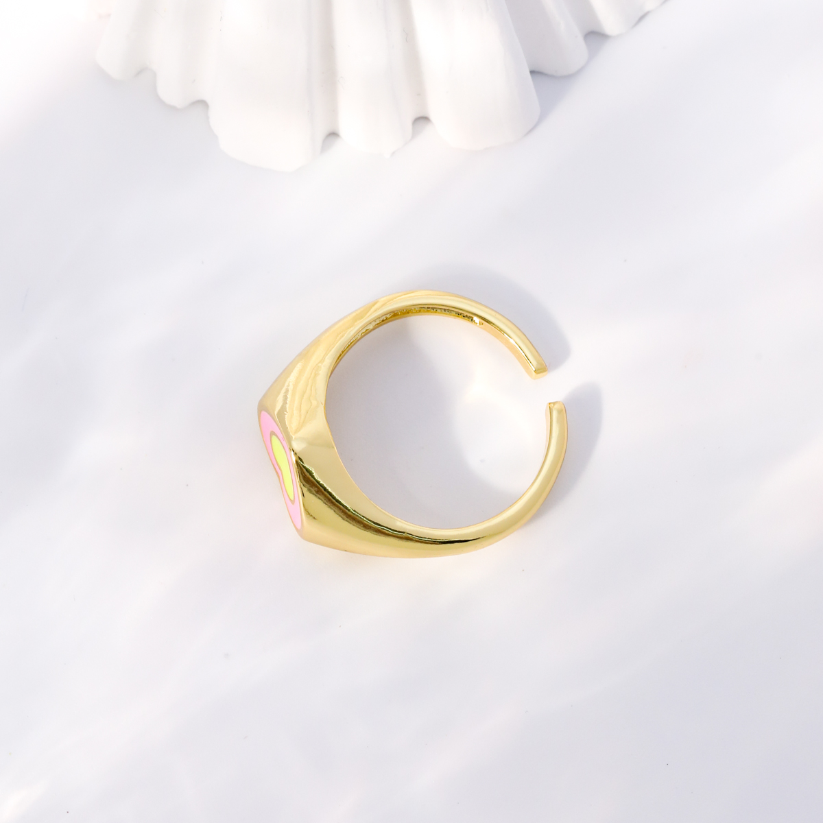 Mode Herzform Kupfer Offener Ring Emaille Vergoldet Kupfer Ringe 1 Stück display picture 4
