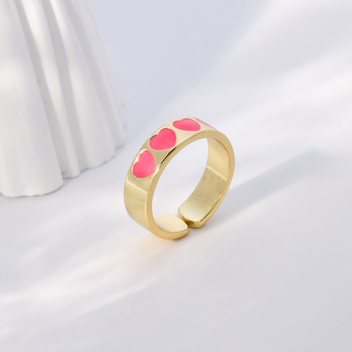 Fashion Heart Shape Copper Open Ring Enamel Gold Plated Copper Rings 1 Piece display picture 4