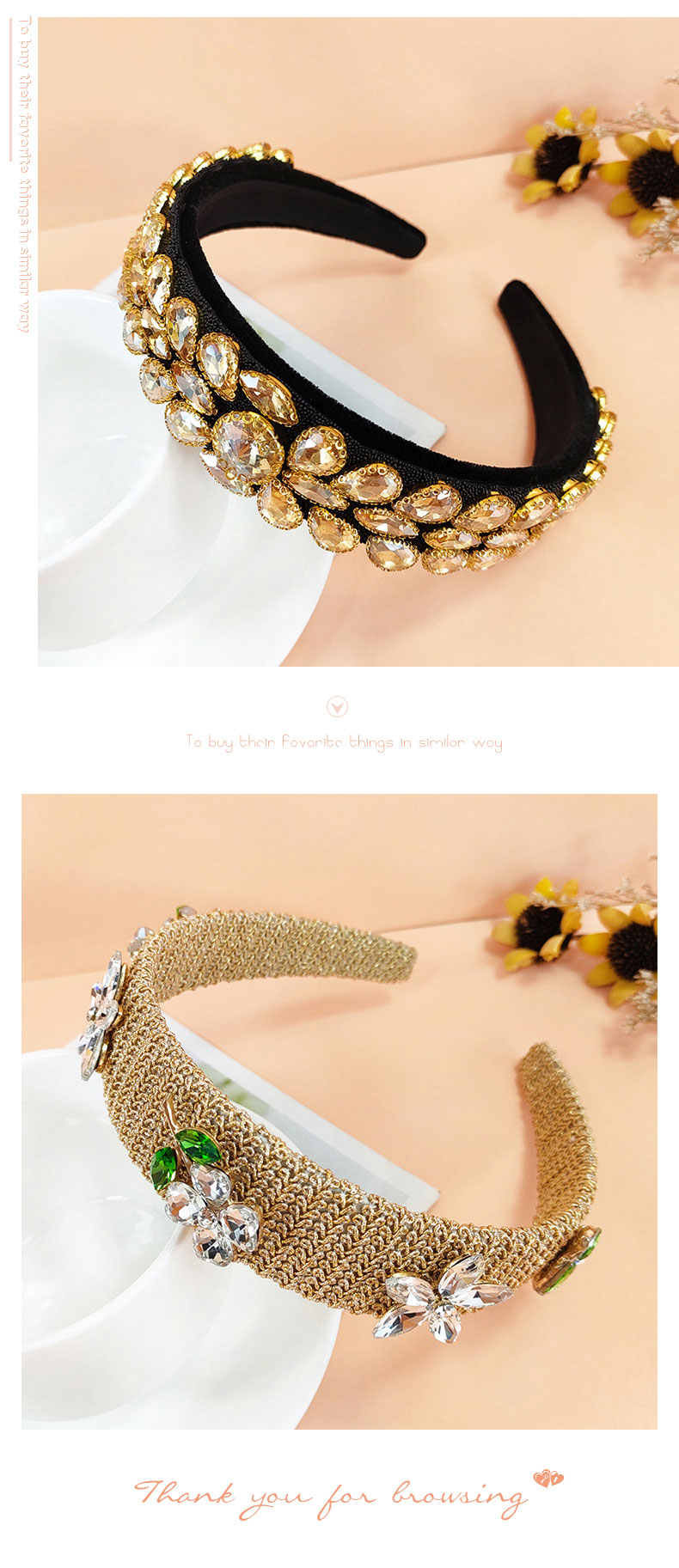Baroque Style Flower Artificial Gemstones Inlay Gem Rhinestones Pearl Hair Band 1 Piece display picture 7