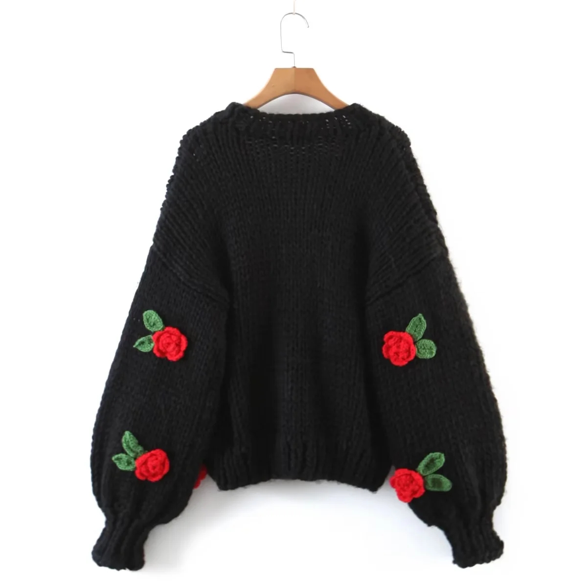 Vintage Style Flower Knitted Fabric V Neck Long Sleeve Regular Sleeve Button Sweater display picture 8