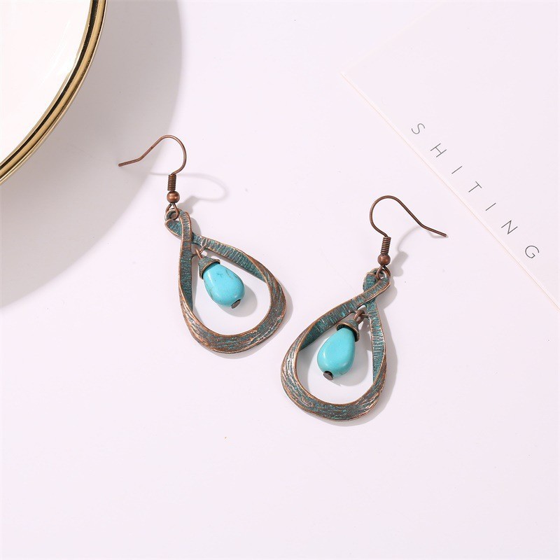 Bohemian Geometric Alloy Plating Turquoise Women's Drop Earrings 1 Pair display picture 1