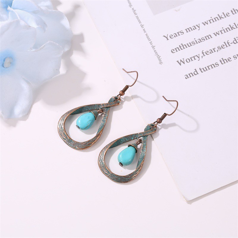 Bohemian Geometric Alloy Plating Turquoise Women's Drop Earrings 1 Pair display picture 2