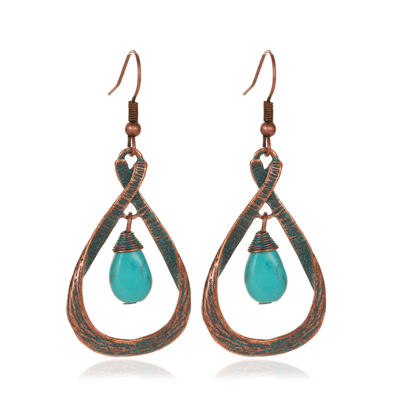 Bohemian Geometric Alloy Plating Turquoise Women's Drop Earrings 1 Pair display picture 3