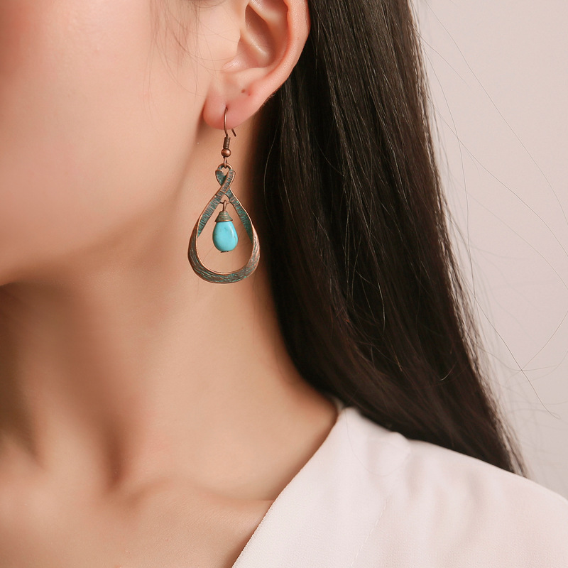 Bohemian Geometric Alloy Plating Turquoise Women's Drop Earrings 1 Pair display picture 4