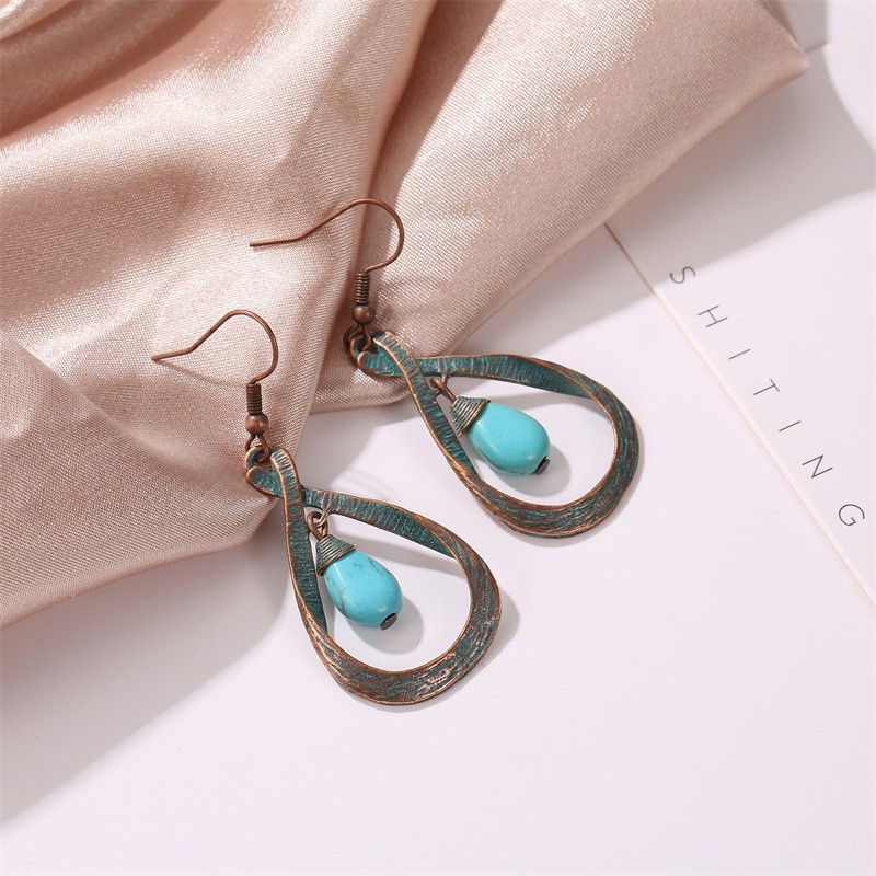 Bohemian Geometric Alloy Plating Turquoise Women's Drop Earrings 1 Pair display picture 6