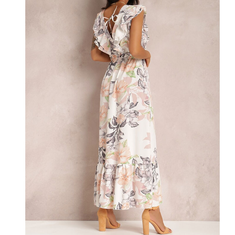 Women's Sheath Dress Casual V Neck Ruffles Sleeveless Floral Maxi Long Dress Daily display picture 2
