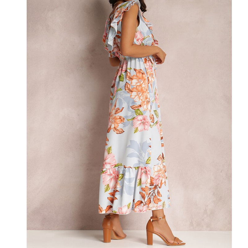 Women's Sheath Dress Casual V Neck Ruffles Sleeveless Floral Maxi Long Dress Daily display picture 1