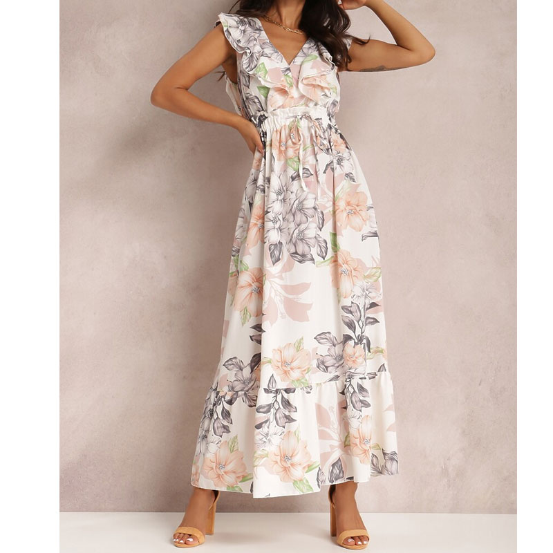 Women's Sheath Dress Casual V Neck Ruffles Sleeveless Floral Maxi Long Dress Daily display picture 5