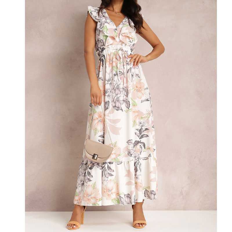 Women's Sheath Dress Casual V Neck Ruffles Sleeveless Floral Maxi Long Dress Daily display picture 7