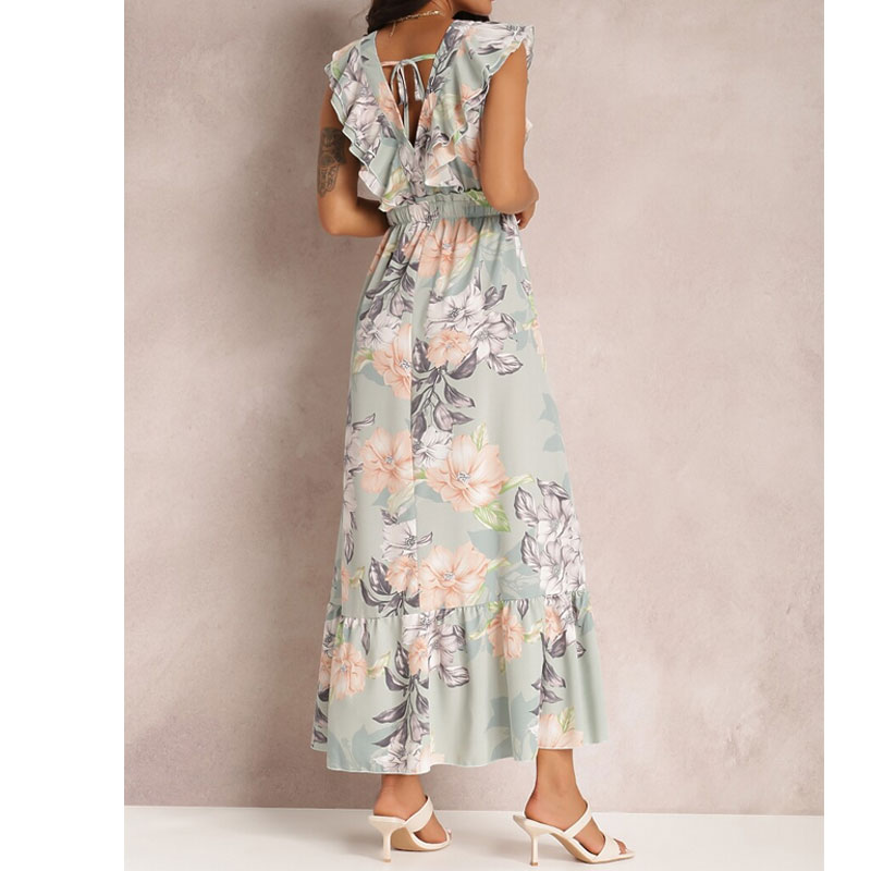 Women's Sheath Dress Casual V Neck Ruffles Sleeveless Floral Maxi Long Dress Daily display picture 6
