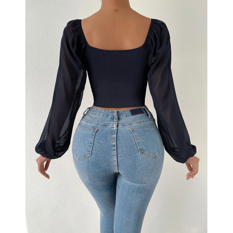 Women's Wrap Crop Top Long Sleeve Blouses Fashion Solid Color display picture 8
