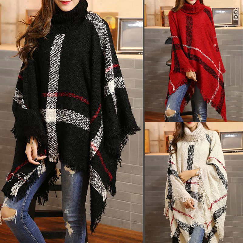 Women's Fashion Stripe Asymmetrical Pullovers Sweater Cloak display picture 1