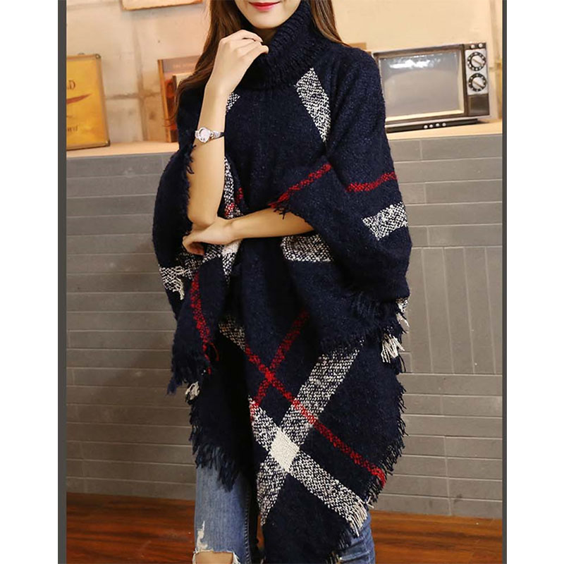 Women's Fashion Stripe Asymmetrical Pullovers Sweater Cloak display picture 6