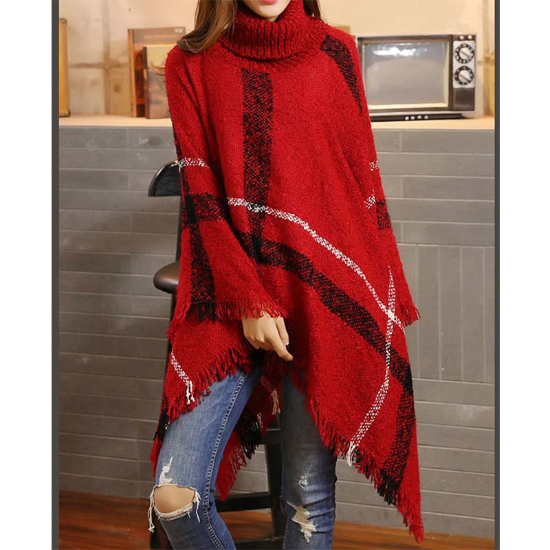 Women's Fashion Stripe Asymmetrical Pullovers Sweater Cloak display picture 2