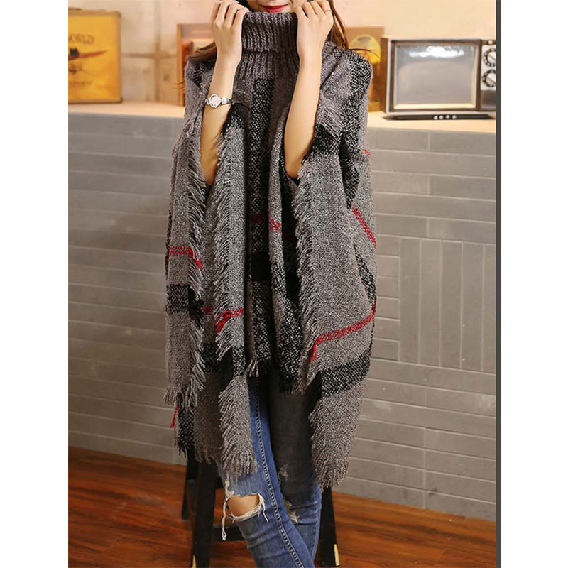 Women's Fashion Stripe Asymmetrical Pullovers Sweater Cloak display picture 3