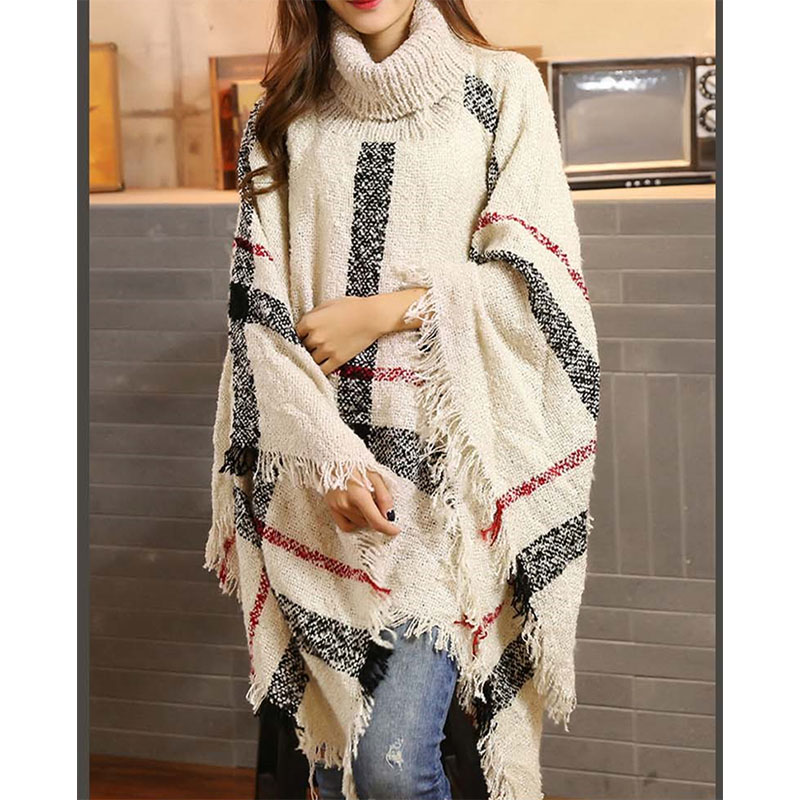 Women's Fashion Stripe Asymmetrical Pullovers Sweater Cloak display picture 5