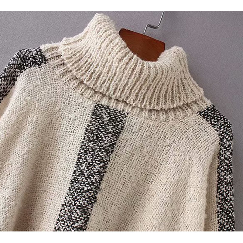 Frau Mode Streifen Asymmetrisch Pullover Pullover Mantel display picture 11