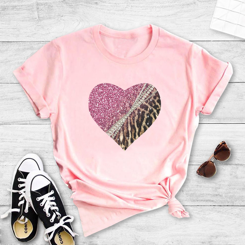 Fashion Heart Shape Milk Fiber Round Neck Short Sleeve Regular Sleeve Printing T-shirt display picture 2