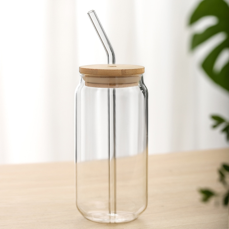 Transparent Glass Cup With Lid Glass Coffee Cup Straw Cup display picture 3