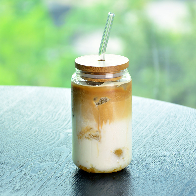 Transparent Glass Cup With Lid Glass Coffee Cup Straw Cup display picture 5