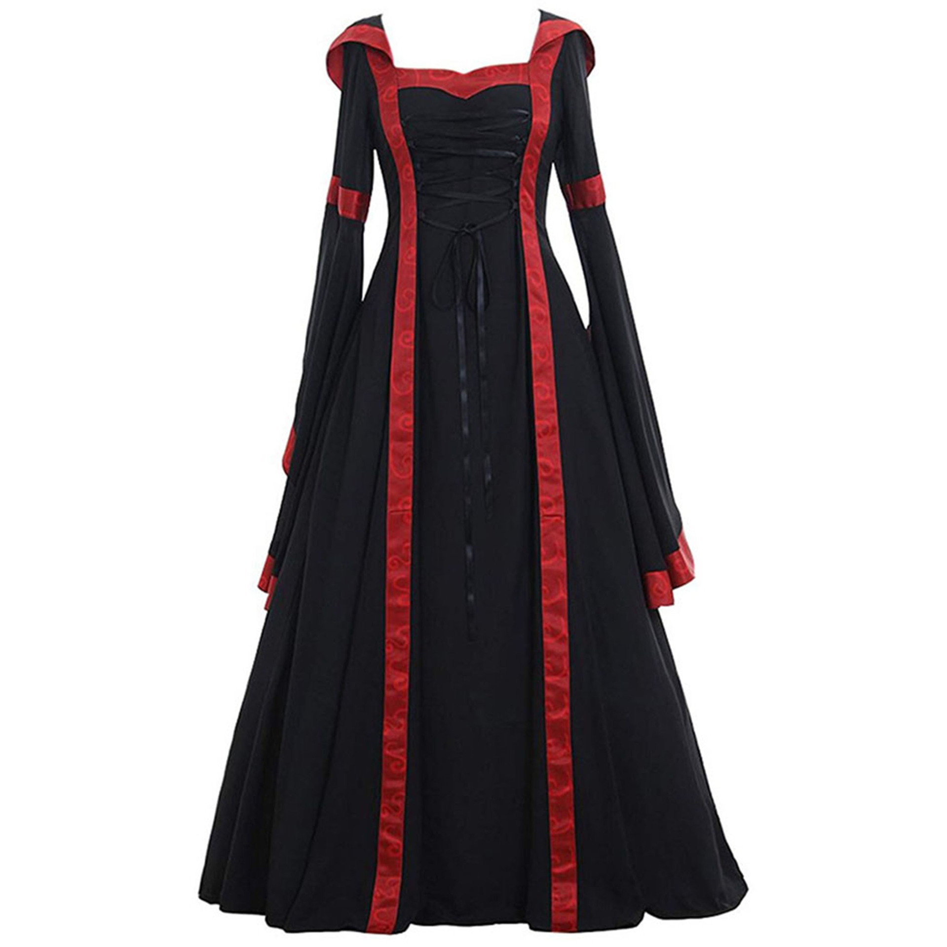 Women's Pleated Skirt Fashion Square Neck Patchwork Long Sleeve Color Block Maxi Long Dress Daily display picture 4