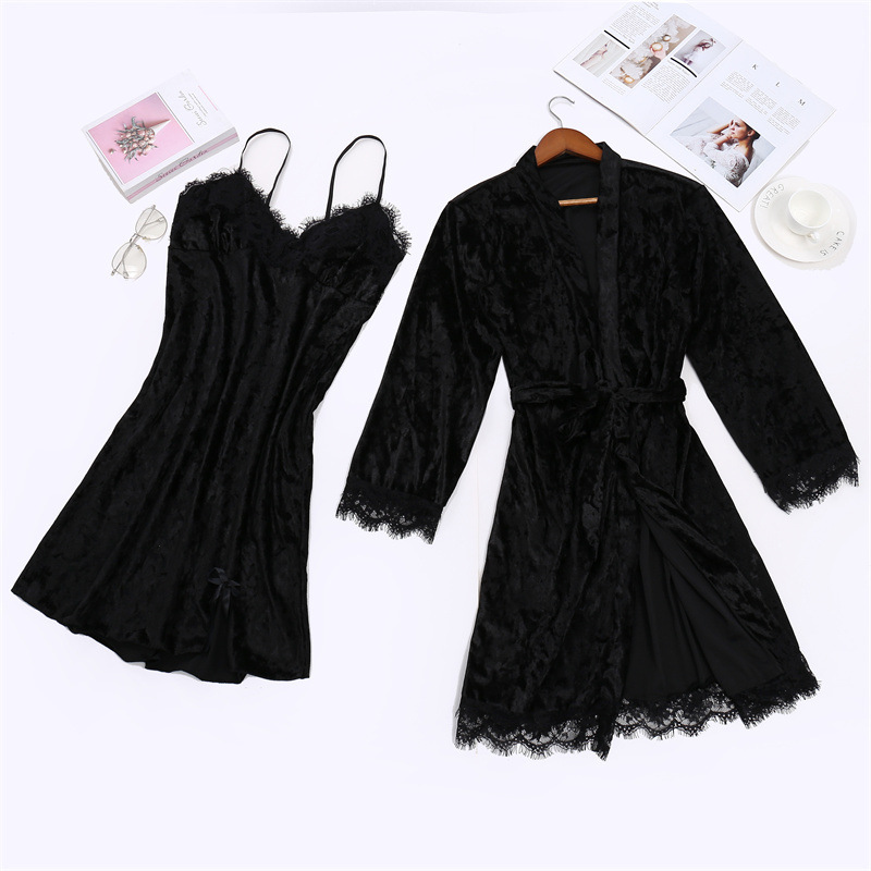 Simple Style Solid Color Velvet Polyester Lace Skirt Sets Pajamas display picture 1
