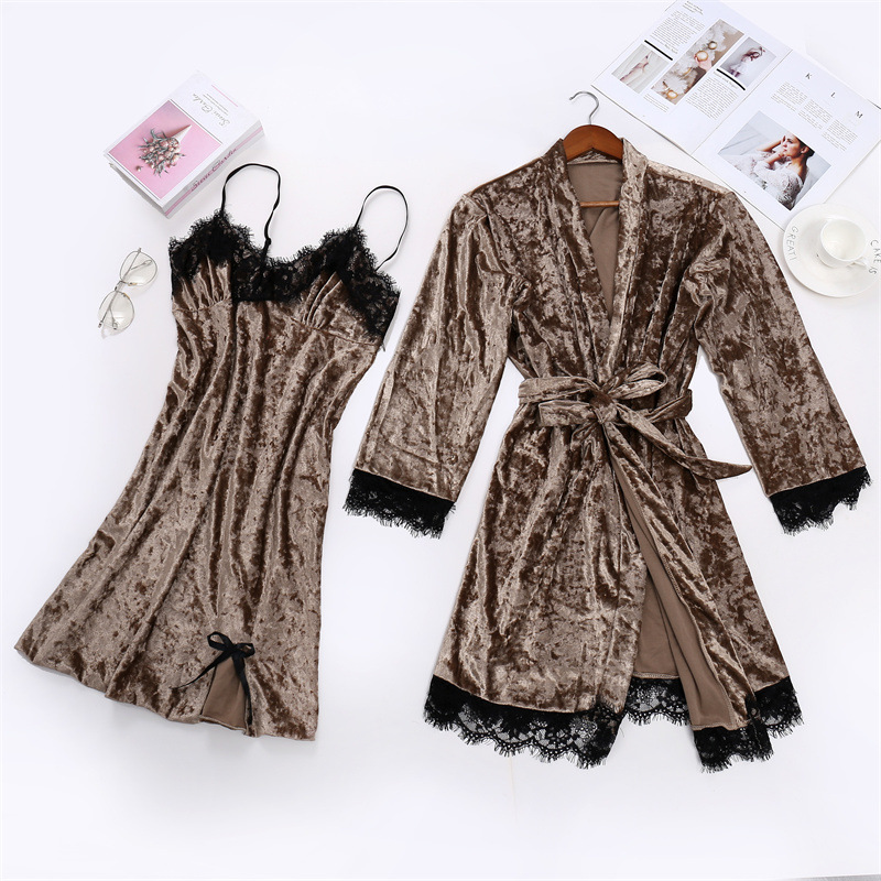 Simple Style Solid Color Velvet Polyester Lace Skirt Sets Pajamas display picture 6
