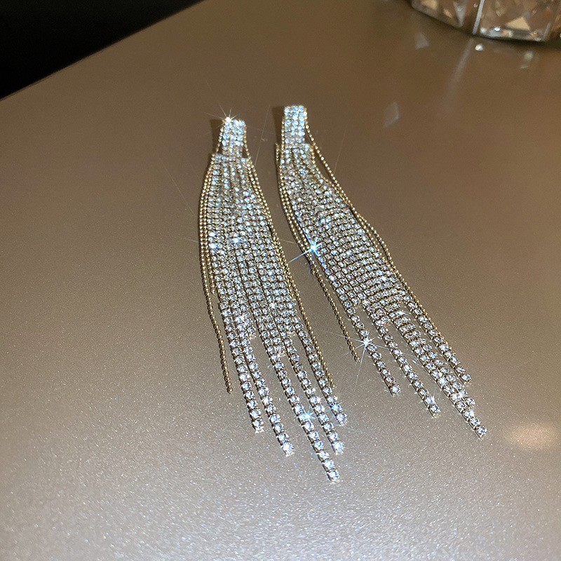 1 Pair Fashion Tassel Inlay Copper Rhinestones Drop Earrings display picture 6