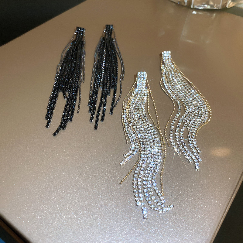 1 Pair Fashion Tassel Inlay Copper Rhinestones Drop Earrings display picture 3
