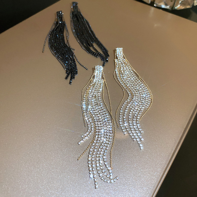 1 Pair Fashion Tassel Inlay Copper Rhinestones Drop Earrings display picture 5