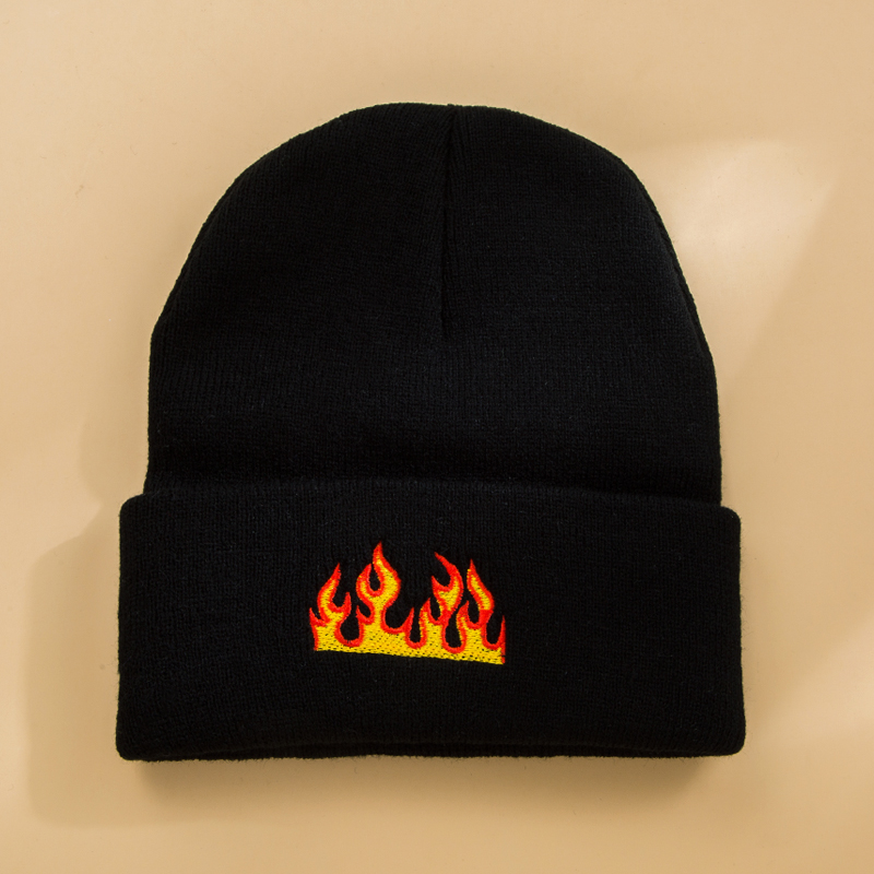 Unisex Fashion Flame Embroidery Crimping Eaveless Wool Cap display picture 4