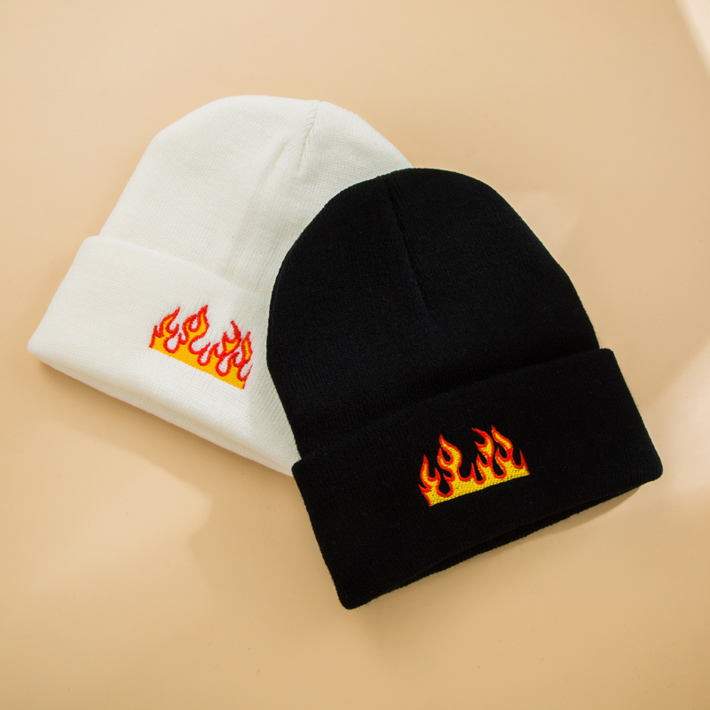 Unisex Fashion Flame Embroidery Crimping Eaveless Wool Cap display picture 5