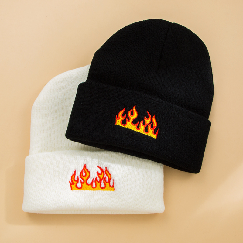 Unisex Fashion Flame Embroidery Crimping Eaveless Wool Cap display picture 6