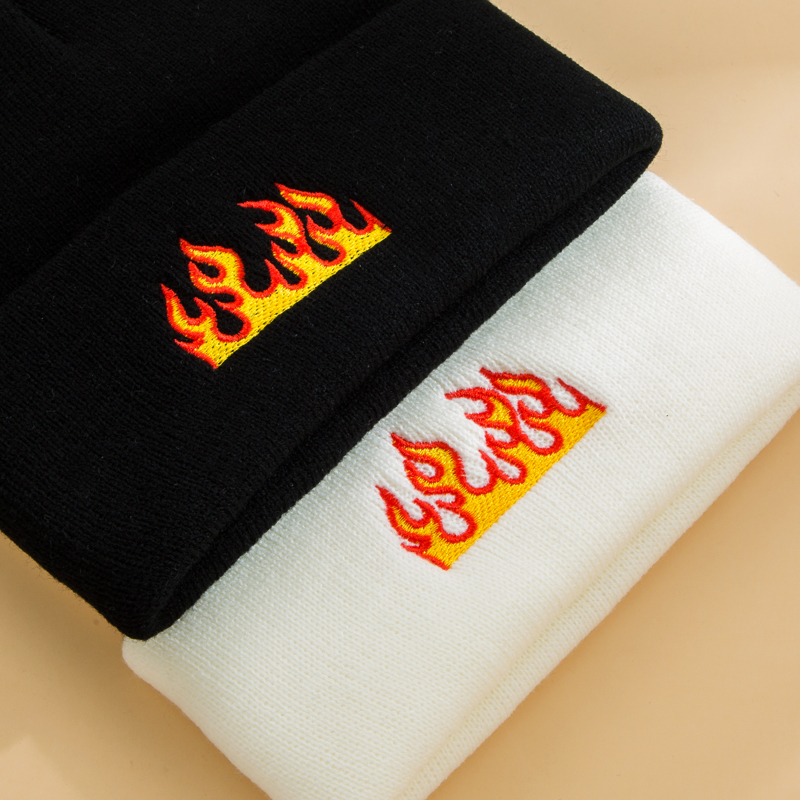 Unisex Fashion Flame Embroidery Crimping Eaveless Wool Cap display picture 7