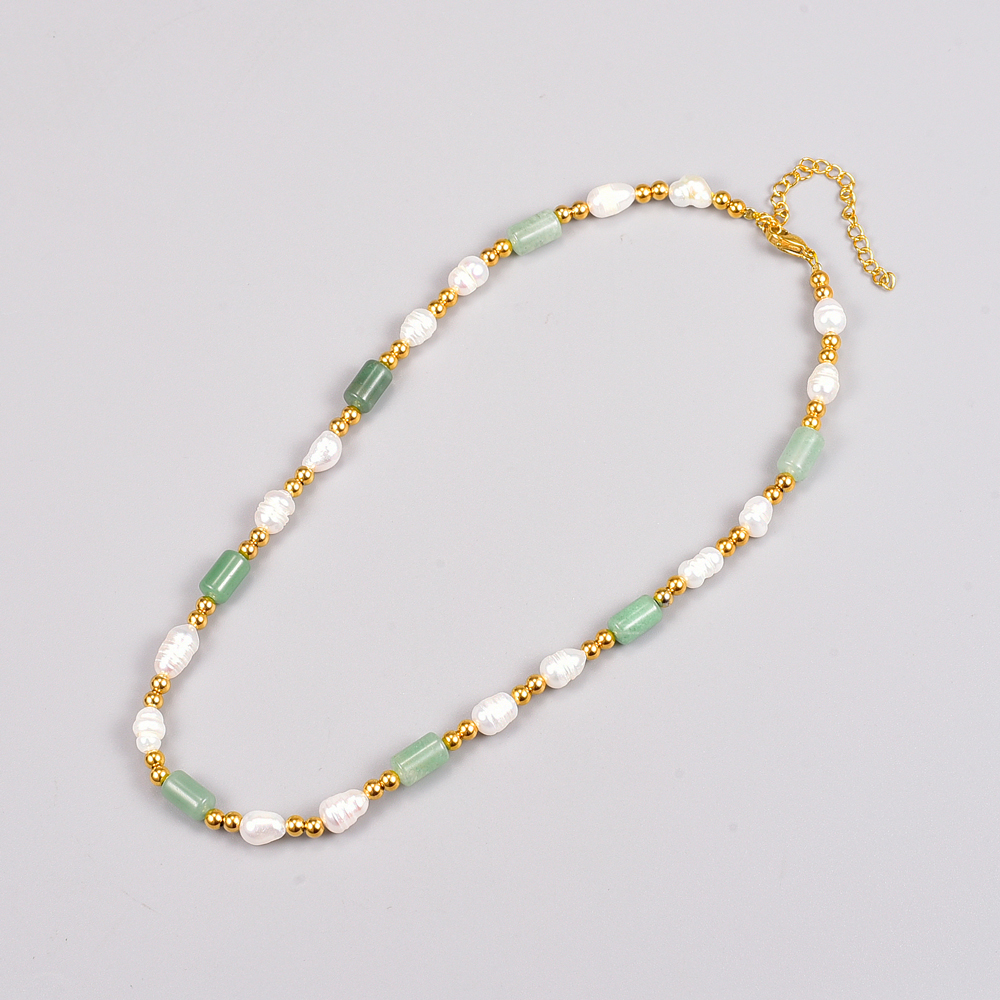 Einfacher Stil Farbblock Juwel Titan Stahl Halskette Patchwork Überzug Perle Edelstahl Halsketten display picture 2