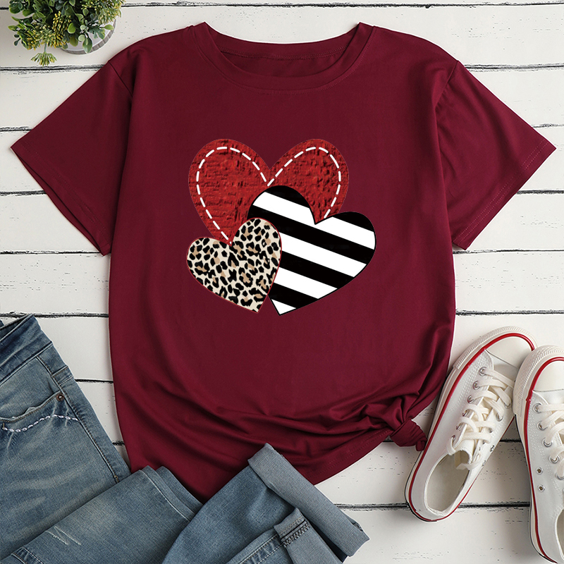 Unisex T-shirt Short Sleeve T-shirts Printing Fashion Stripe Heart Shape Leopard display picture 3