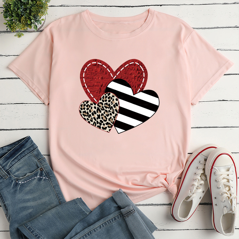 Unisex T-shirt Short Sleeve T-shirts Printing Fashion Stripe Heart Shape Leopard display picture 5