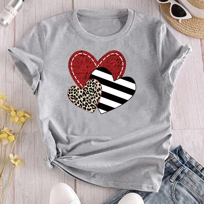 Unisex T-shirt Short Sleeve T-shirts Printing Fashion Stripe Heart Shape Leopard display picture 7